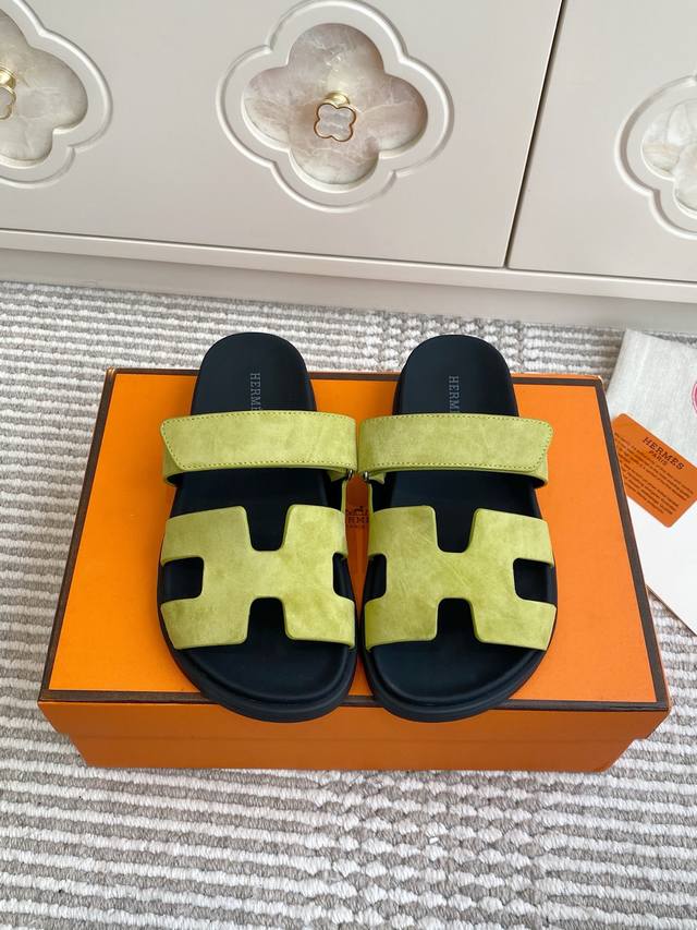 Batch of women's p men's p New color Hermes Chypre series Velcro slippers Top q