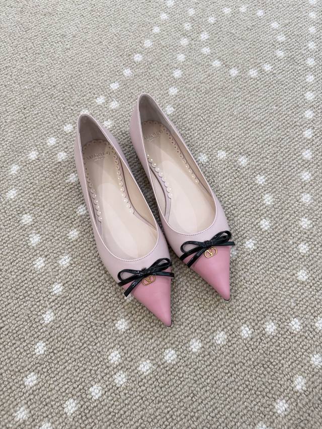 High-quality VT 25 new bow-knot color-blocked flat shoes - imported calfskin up