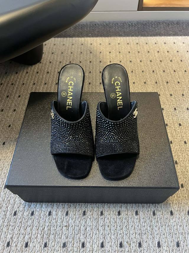 Chane*25Ss Spring/Summer New High-Heeled Mule Slippers All are open-toe, backles