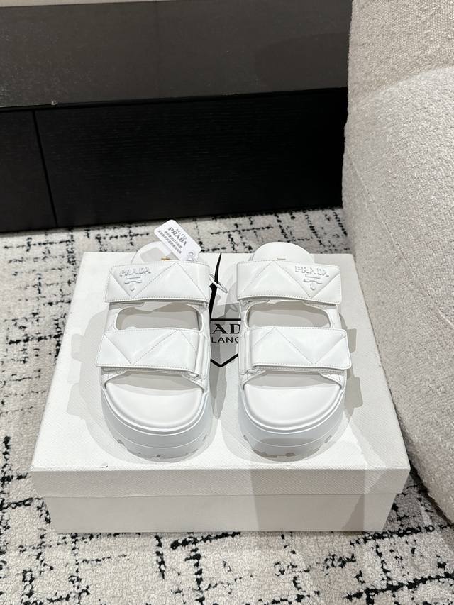 Top-tier version Prada 25 platform Velcro two-strap sandals/muffins Platform Vel
