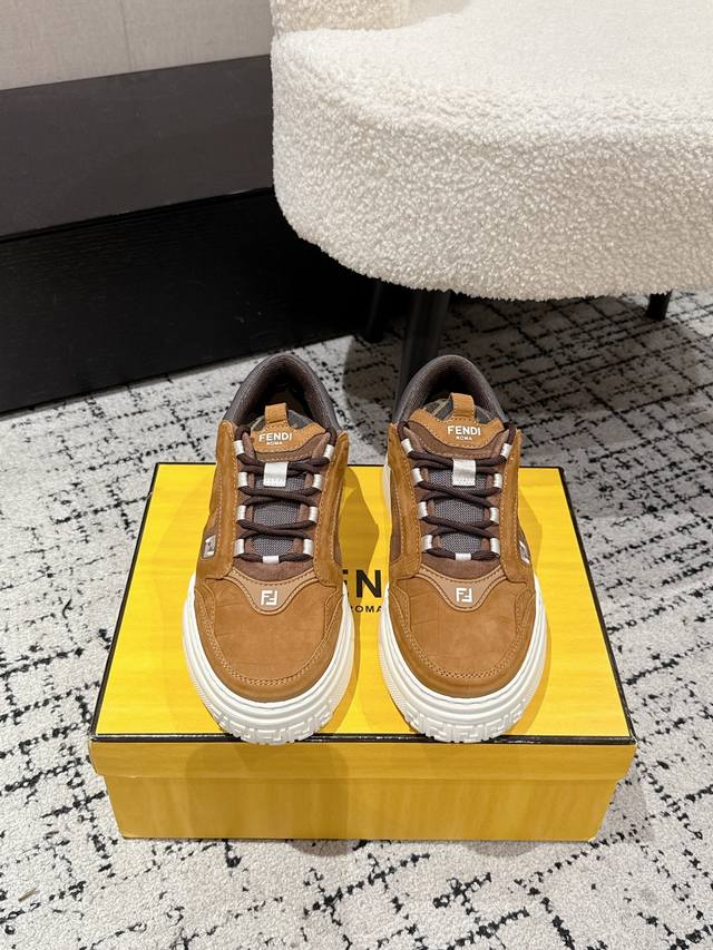 Men's Top-Tier Version Fendi 25 Latest Force Series Calfskin FF Mesh Round Toe T