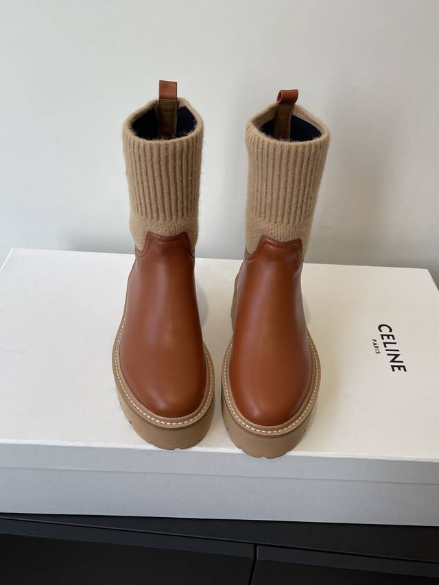 Celine Autumn/Winter New Style Yang Mi Same Style Flyknit Ankle Boots Arc de Tri