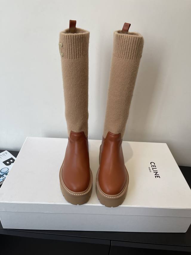 Celine Autumn/Winter New Style Yang Mi's Same Style Flyknit Long Boots Arc de Tr