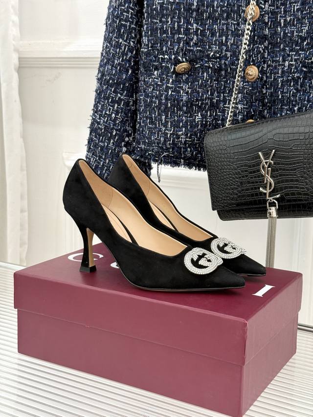 Factory Price p Gucci 26Wf Early Spring Rhinestone Pointed Toe High Heels Tracin