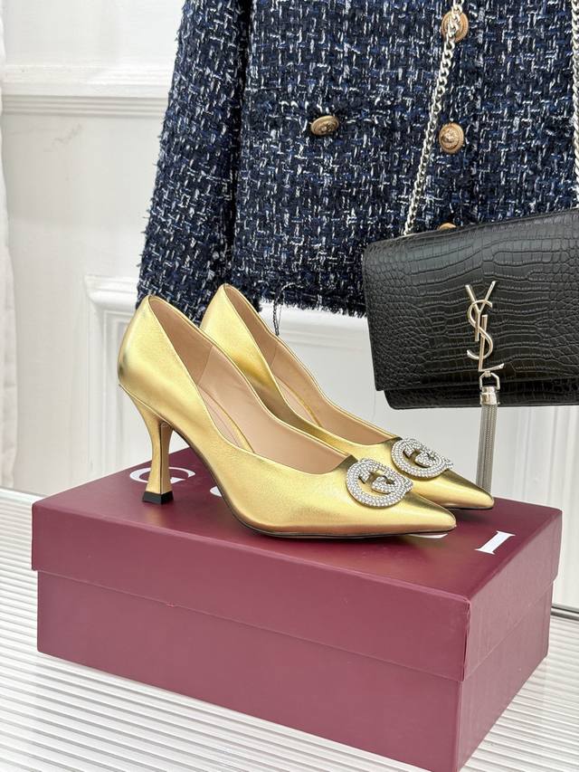 Factory Price p Gucci 26Wf Early Spring Rhinestone Pointed Toe High Heels Tracin