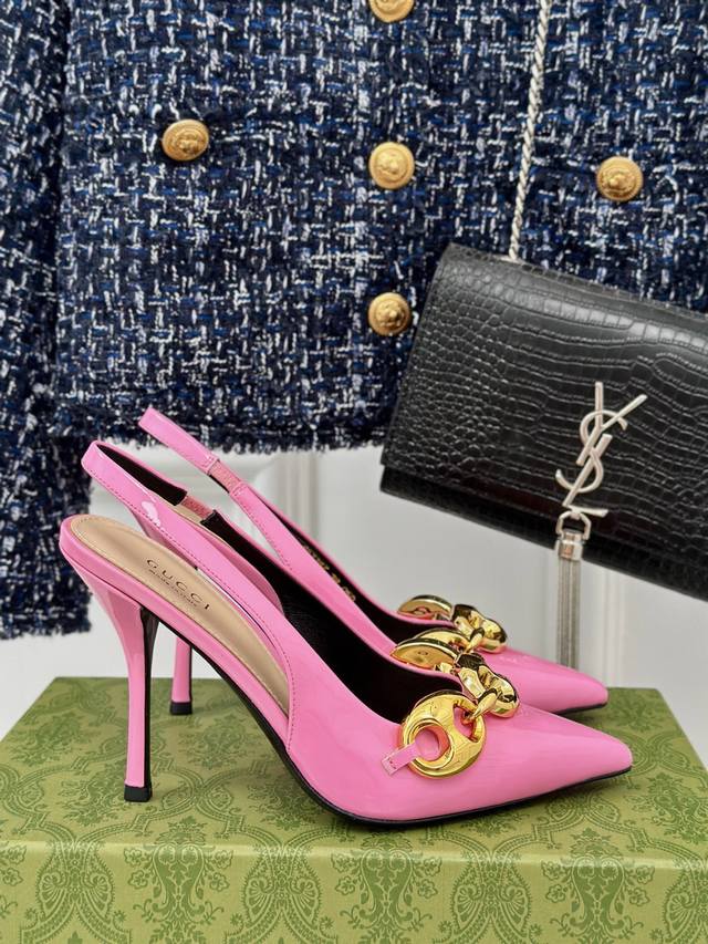 Factory Price p Gucci 25S Metal Chain Backless Sandals So cute! Love it! Full of