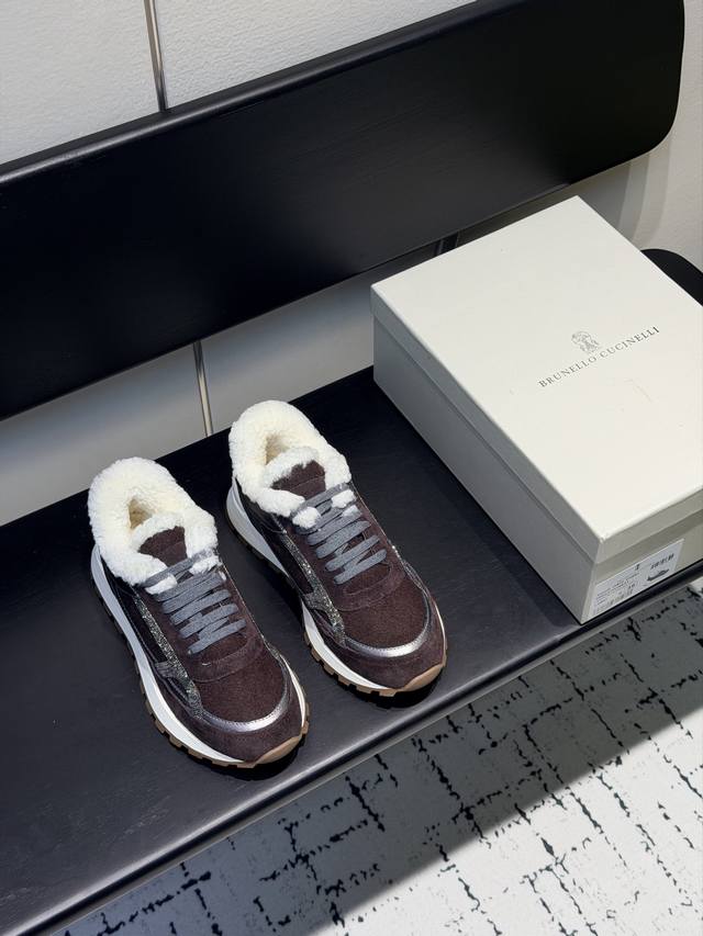 Brunellocucinelli Bc New Autumn/Winter Women's Striped Suede Lambswool Sneakers,
