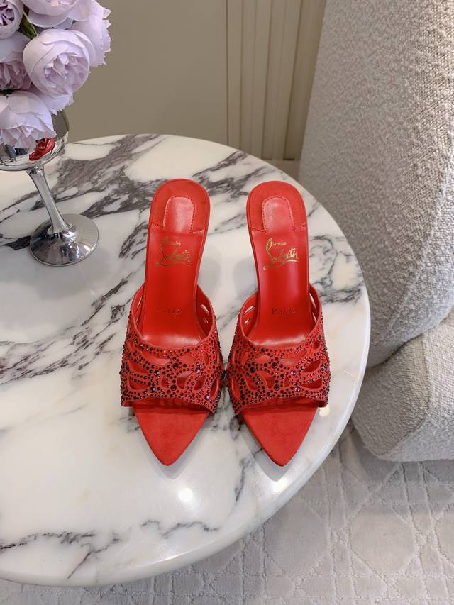 Factory Price p Christian Loubouti* New Red Gradient Rhinestone Hollow-Out High