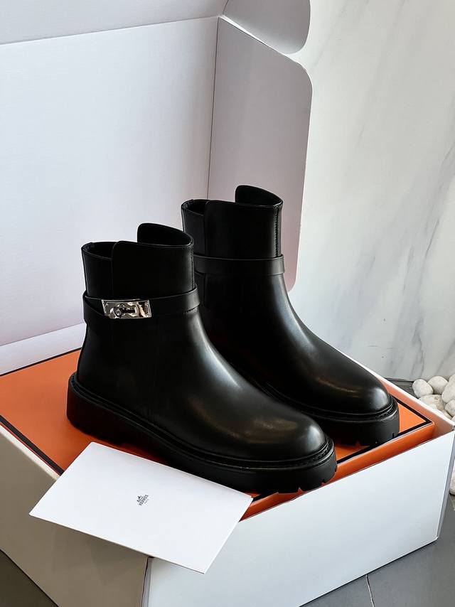 High-quality, high-version 2025 new Hermes Jeffkelly buckle ankle boots from Do