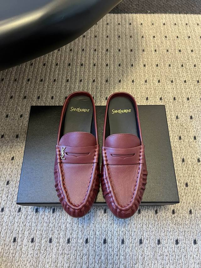 Saintlauren*25Ss Autumn/Winter Retro Textured Pleated Loafers/Must Sandals These