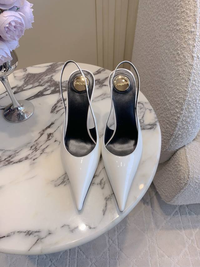 Factory Price pp Saint Laurent* YSL New High-Heeled Pointed-Toe Open-Back Shoes