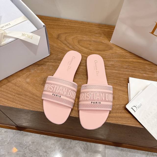 Factory price flat Dior 2026 Spring/Summer New One-strap Slippers Color Block Wo