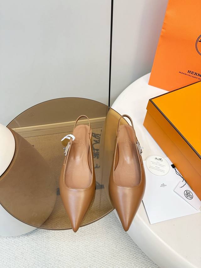 Top Quality Hermes Lovely Pointed Toe Open-Back Flat Sandals Hermes Lovely serie