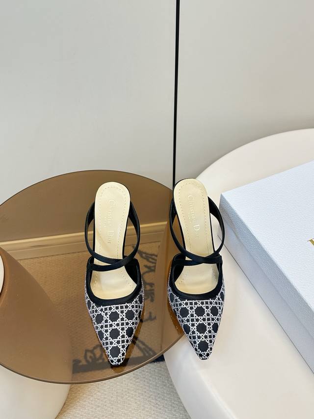 Top-tier version with airplane box Dior Cannage Rhinestone Sexy High-Heeled Sand