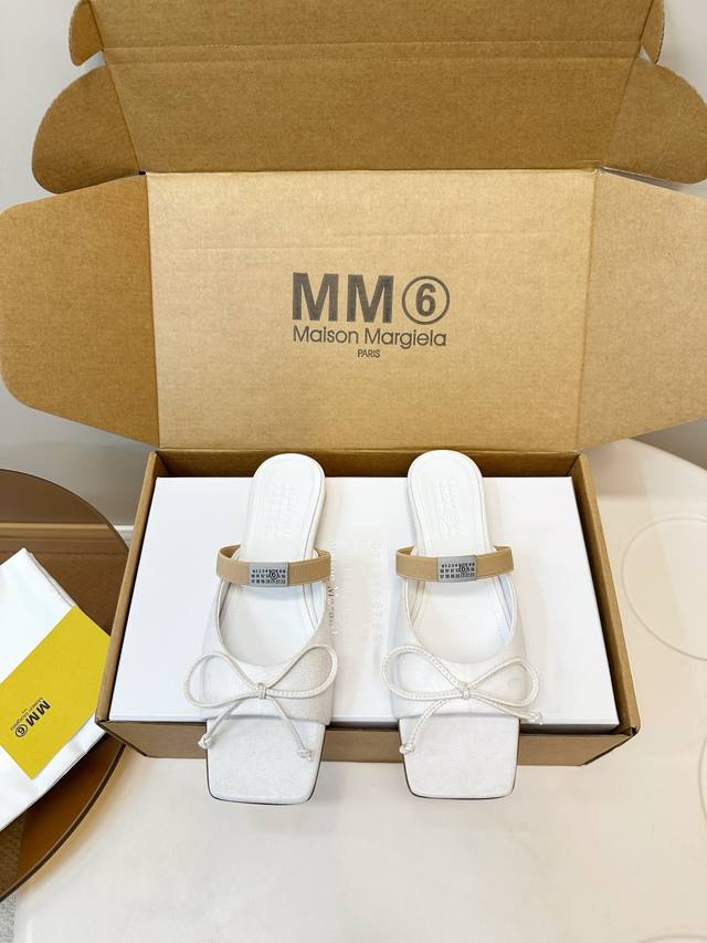 Mm6 Maison Margiela Square Toe Bow Mule Slippers Mm6 Maison Margiela square toe