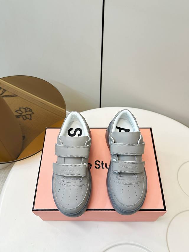 Acne Studios Velcro Platform White Sneakers with Smiley Face Velcro Attachment T