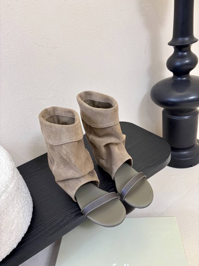 4cm Hidden Heel Wedge Unfolio One-Strap New Runway Style Slouch Boots, Lazy Fre