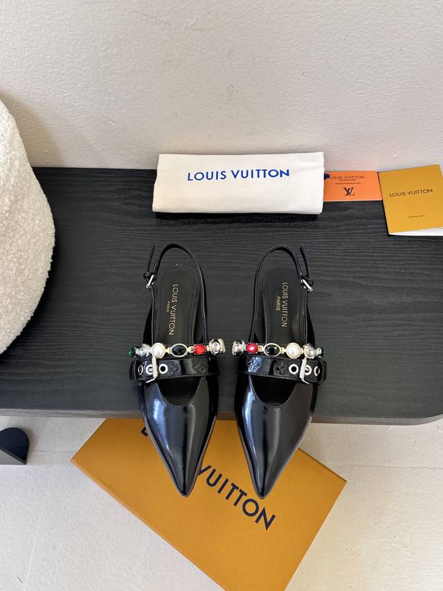 Summer New Arrival Louis Vuitton Legacy Slingback Sandals, Pointed Toe Kitten He