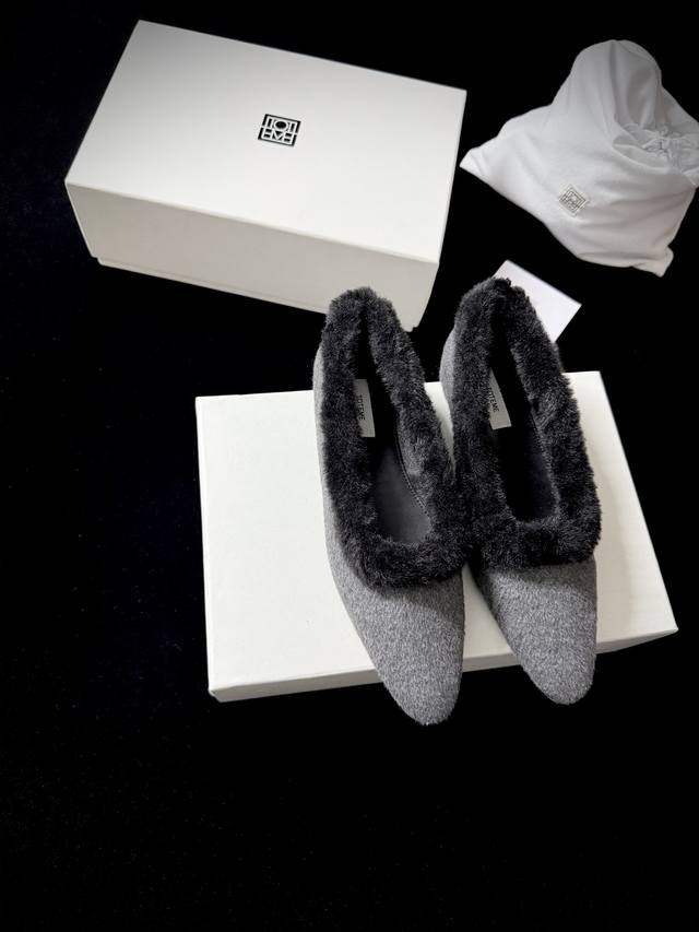 Totem* New Arrival Toteme's new wave of plush-trimmed pointed shoes perfectly em