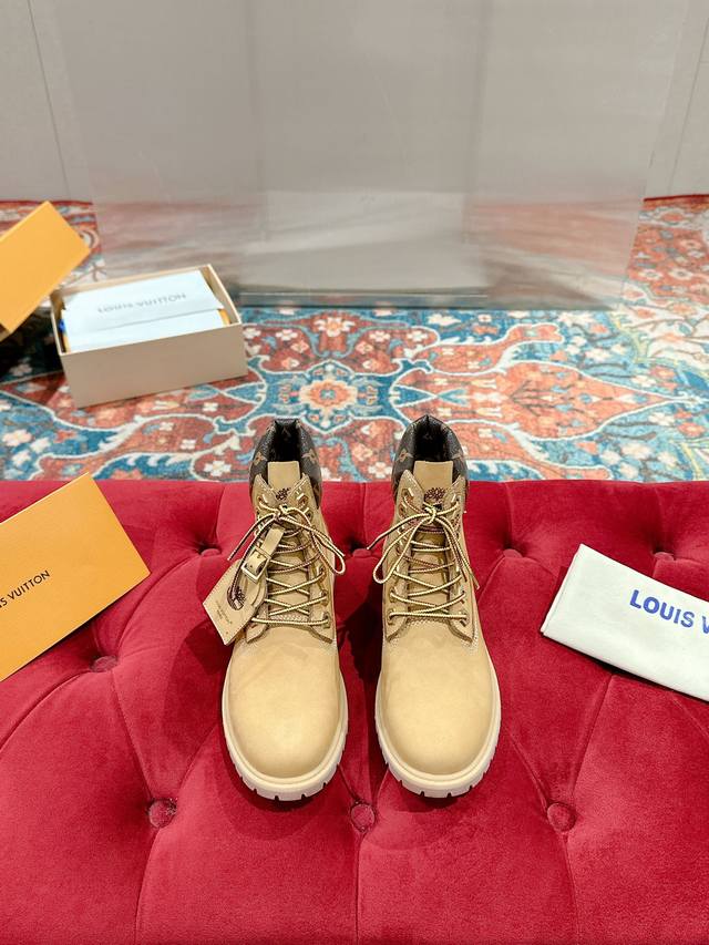 Women's P Men's P LV X Timberland Collaboration Monogram Yellow Boots Ankle Boot