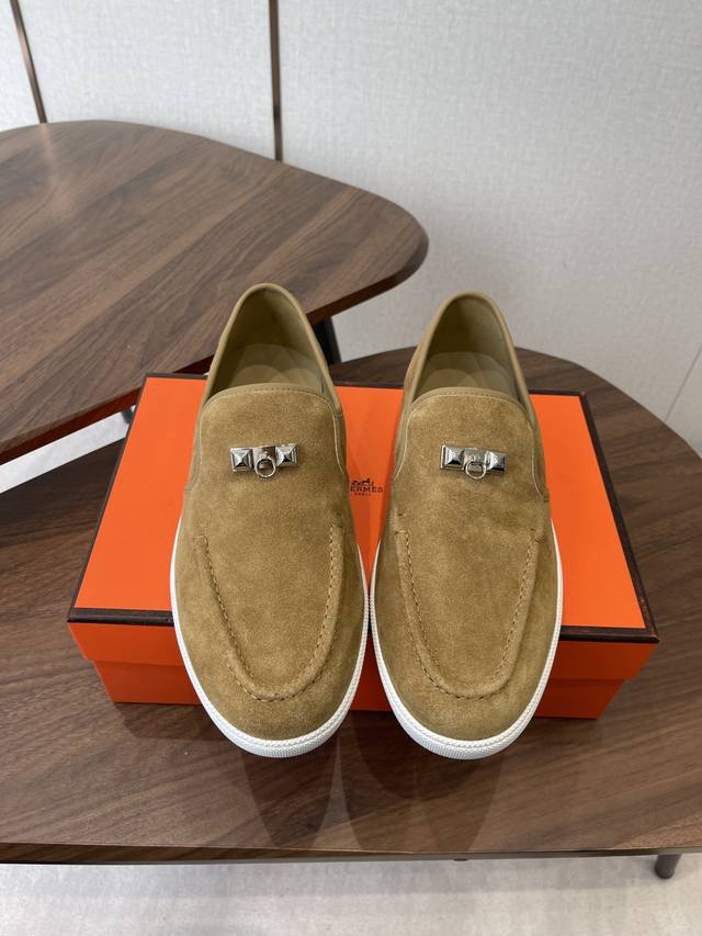 Men's +10 Hermes Classic H Couple Loafers Timeless Casual and Simple Style Lace