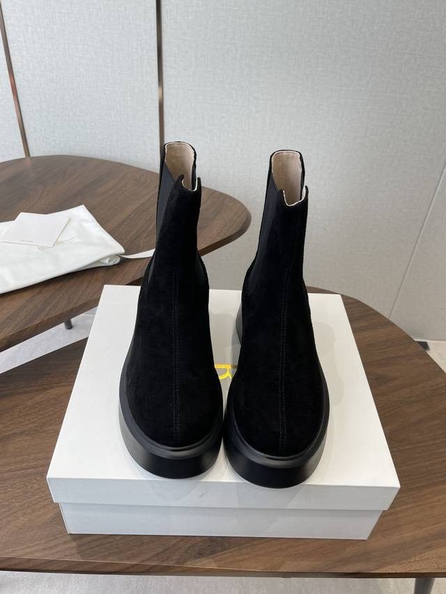 Dongguan-made The Row genuine leather French retro round toe minimalist versati