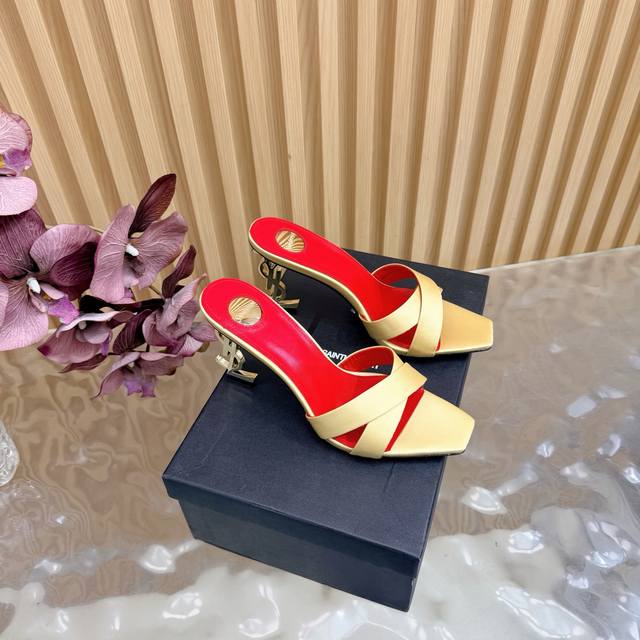 Saint Laurent Classic YSL Cross-Strap Metal Heel Sandals 7.5Cm These YSL high he