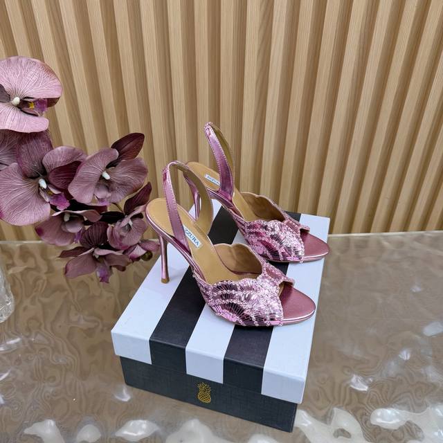 Aquazzura Pineapple Sequined Laser High Heels 2025 Spring/Summer Newest Butterfl