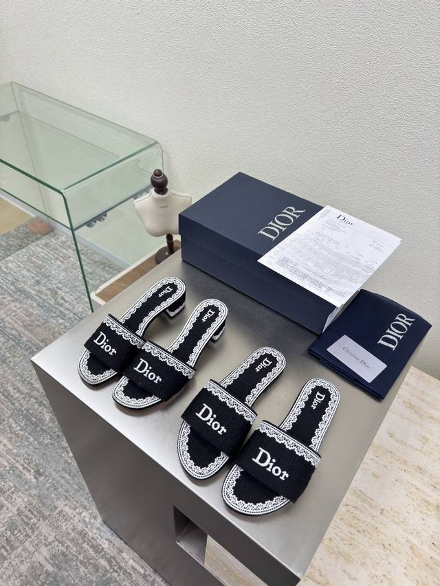 Embroidered Logo Slippers Flat 2cm Mid-heel 5.5cm Black Computer-stitched Embroi