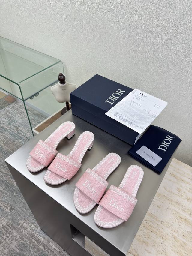 Embroidered Logo Slippers Flat 2cm Mid-heel 5.5cm Pink Computer-manufactured Em