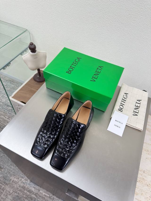 Bv Early Spring Mid-Heel Square Toe Leather Shoes Family Element Square Heel Spl