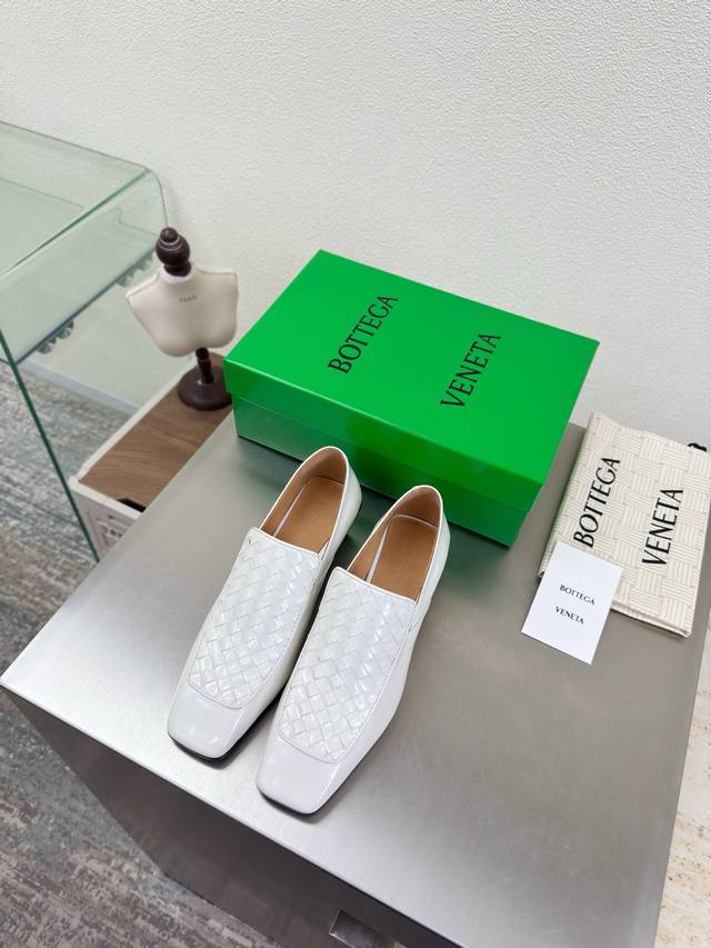 Bv Early Spring Mid-Heel Square Toe Leather Shoes Family Element Square Heel Spl