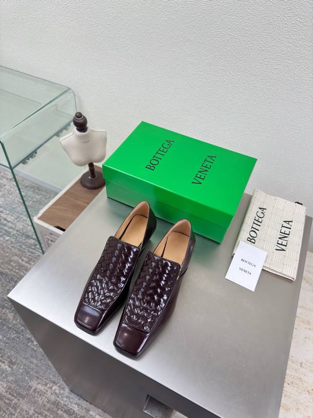 Bv Early Spring Mid-Heel Square Toe Leather Shoes Family Element Square Heel Spl