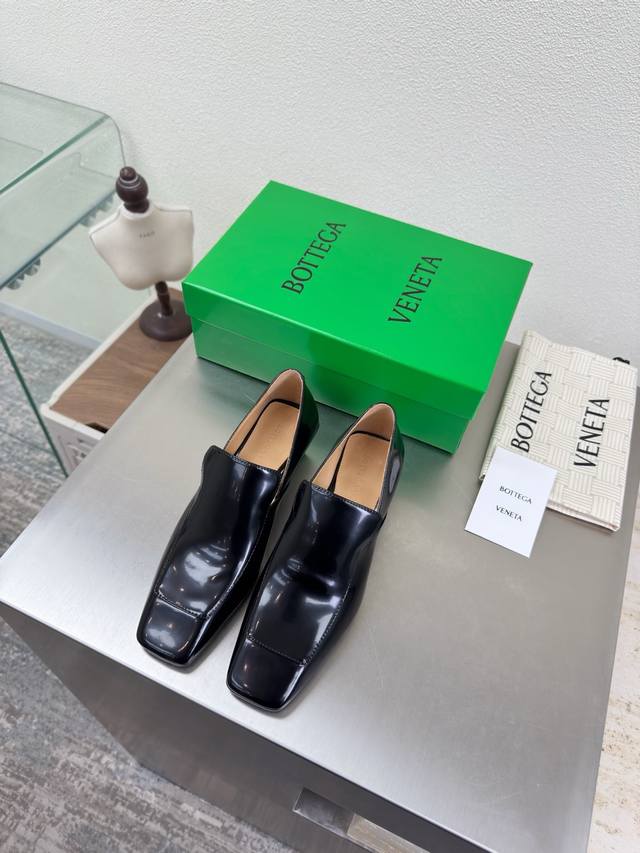 Bv Early Spring Mid-Heel Square Toe Leather Shoes Family Element Square Heel Spl