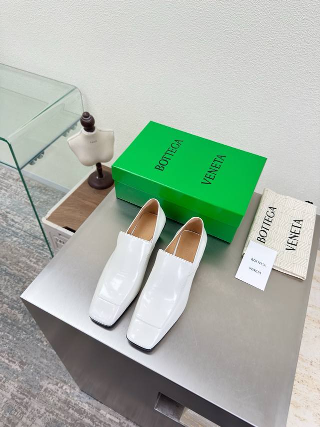 Bv Early Spring Mid-Heel Square Toe Leather Shoes Family Element Square Heel Spl