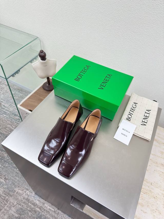 Bv Early Spring Mid-Heel Square Toe Leather Shoes Family Element Square Heel Spl