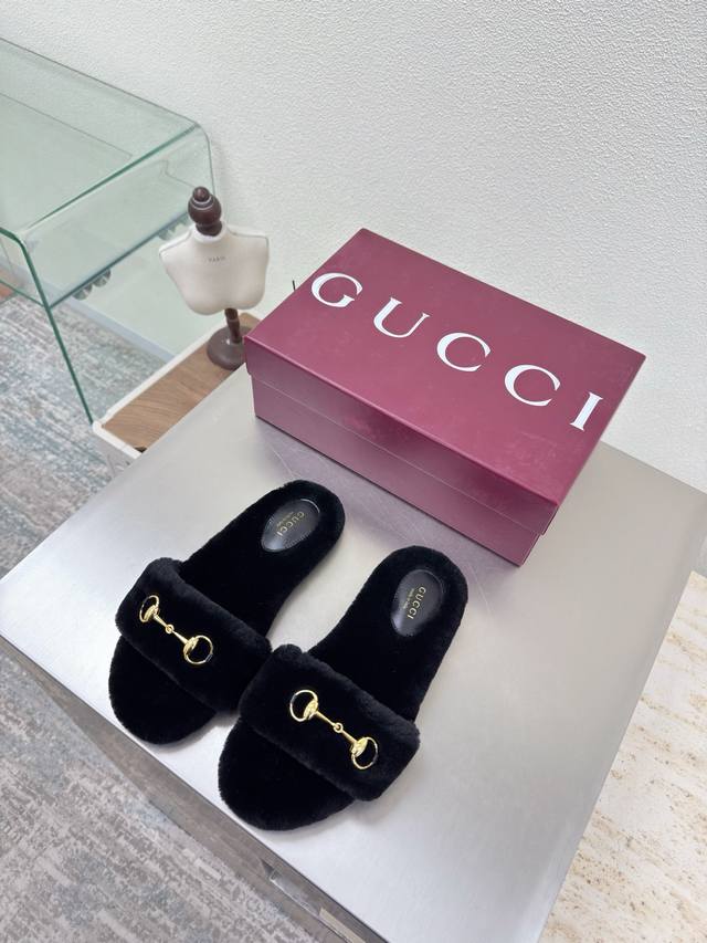 Saddle Buckle Embellished Wool Slippers Gucci Gucci Classic saddle buckle embel