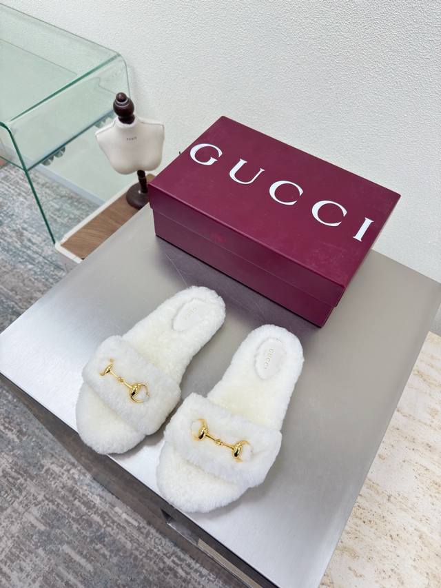 Saddle Buckle Embellished Wool Slippers Gucci Gucci Classic saddle buckle embel