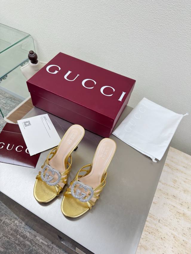 Double G Diamond Buckle Mid-Heel Classic Strappy Slippers Gucci Double G Logo C