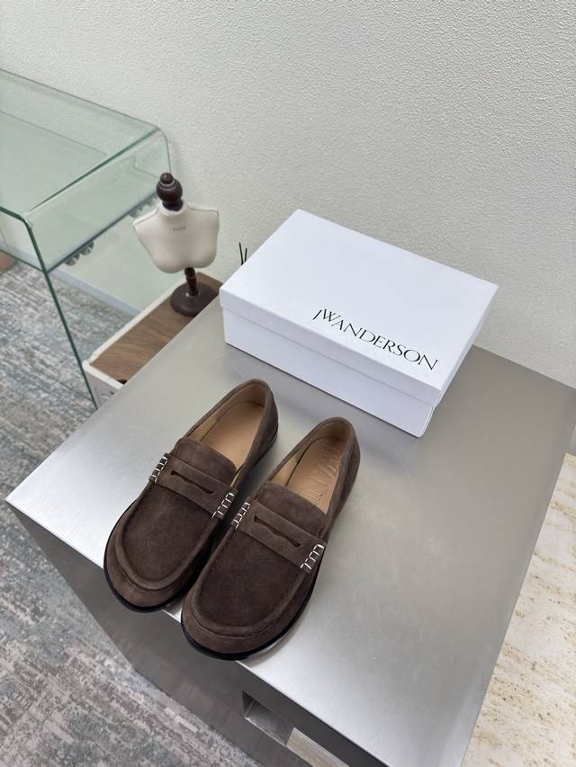 Jw Hand-stitched classic loafers, JW designer brand women's shoes, coffee & blac