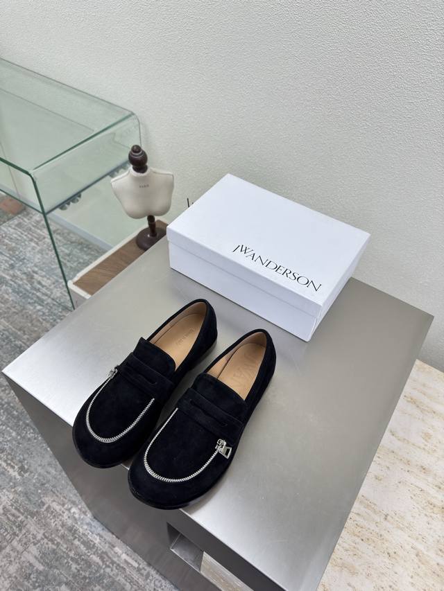 Zippered Loafers, JW Designer Brand Women's Shoes, Black & Apricot, High-End St