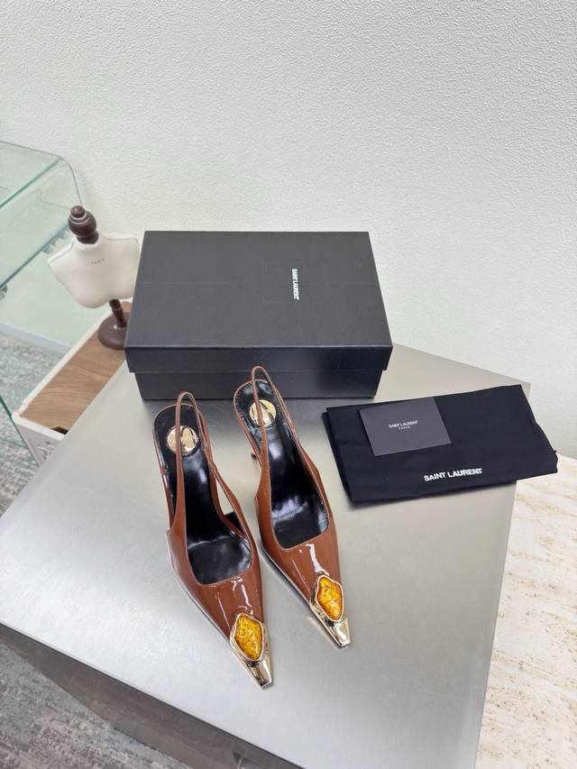 YSL Jewelry Series Open Back High Heels 10.5 Cm Heel Height Yvette Saint Laurent YSL Jewelry Series Open Back High Heels 10.5 Cm Heel Height Yvette Saint Laurent