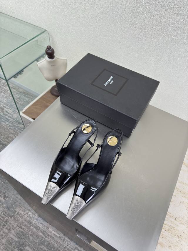 Antique Silver Series Metal Toe YSL 8Cm Heel Heel Yvette Saint Laurent Logo Exq
