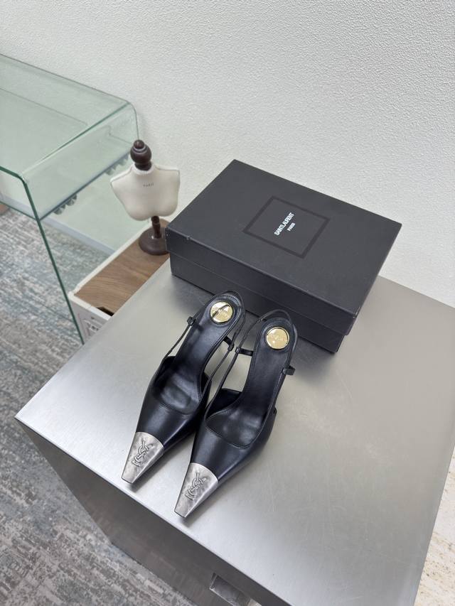 Antique Silver Series Metal Toe YSL 8Cm Heel Heel Yvette Saint Laurent Logo Exq