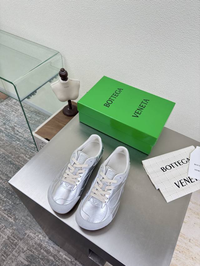 Silver Bv Orbit Flash sneakers Couple style dad shoes Silver metallic sheepskin