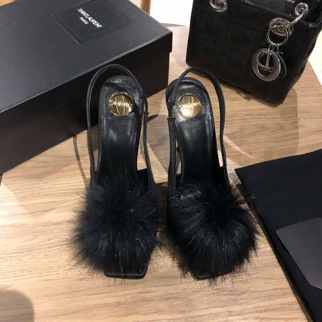 Yves Saint Laurent Saint Laurent Amber Series Sandals With Mink Fur, Authentic O
